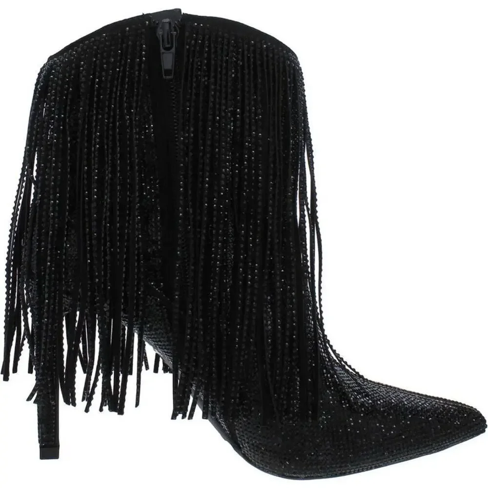 INC Boots Size 8.5 Black Western Ankle Booties Pointed‎ Toe Evening Shoes NEW